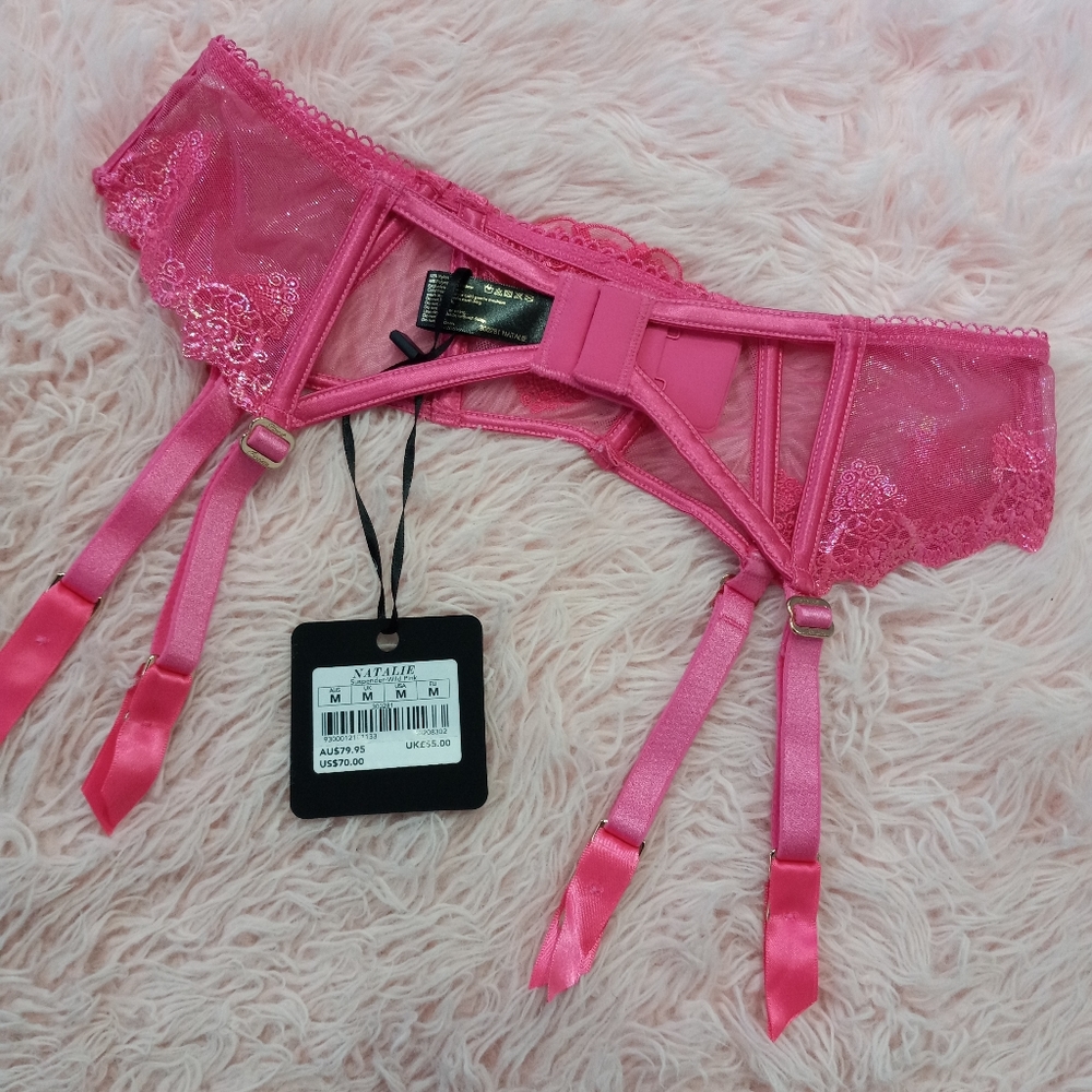 Honey Birdette luxury lingerie panty & suspender-Natalie wild pink! Shimmery sex - Picture 4 of 16